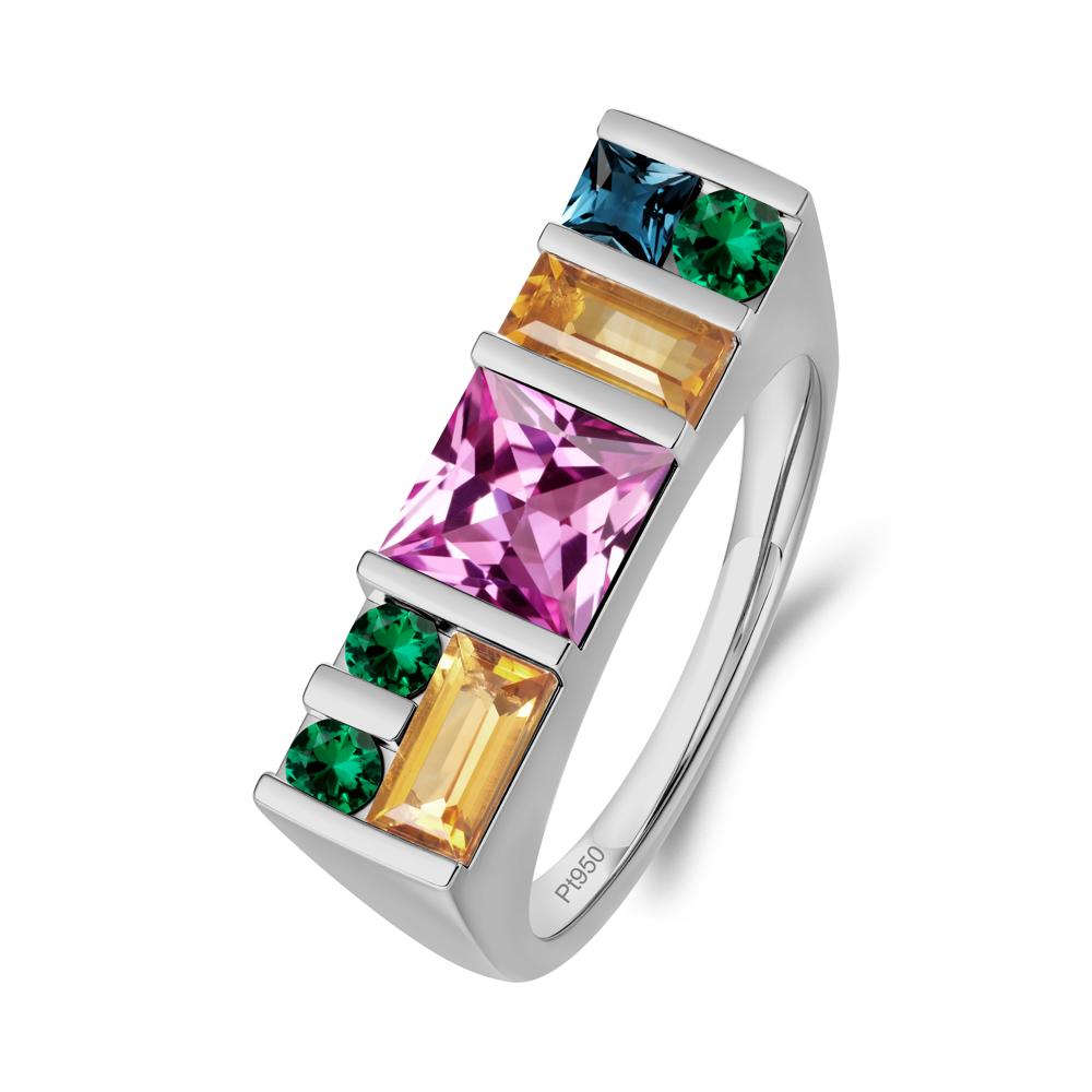 Unisex Multi-Stone Bar Set Pink Sapphire Ring - LUO Jewelry #metal_platinum