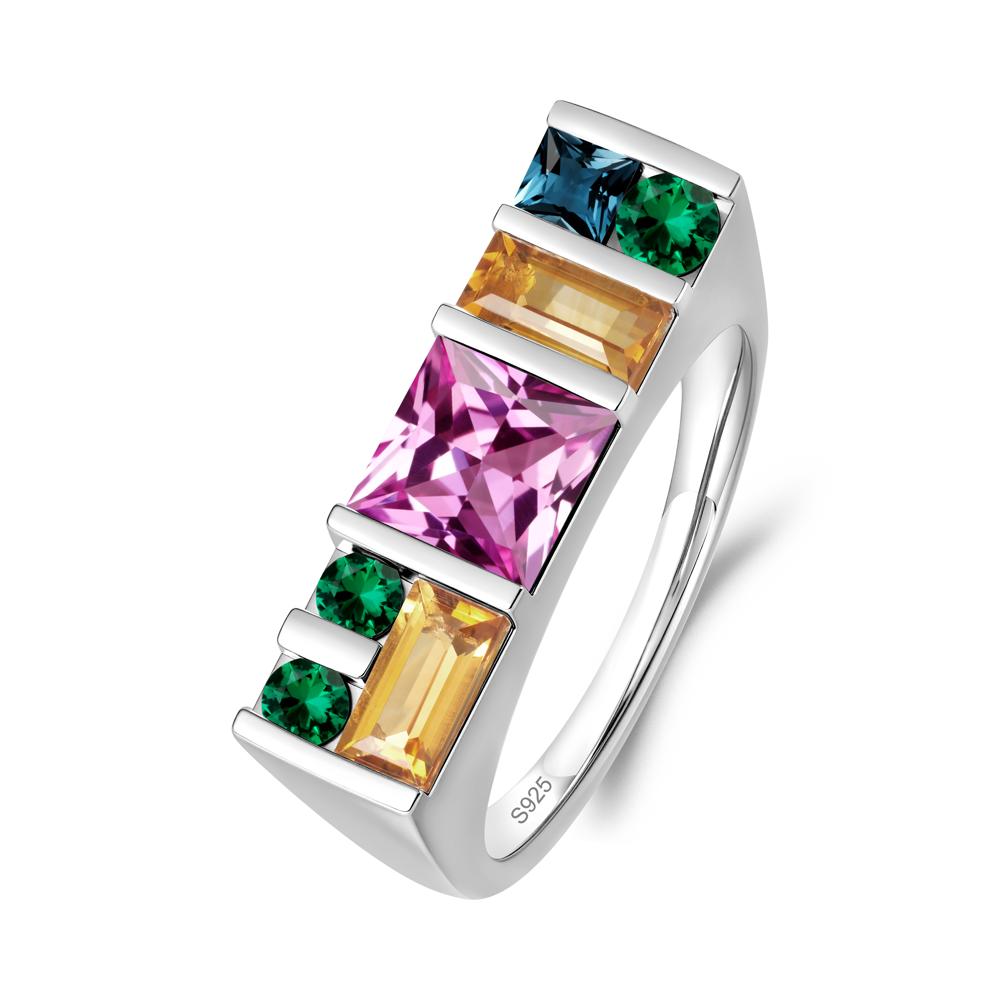 Unisex Multi-Stone Bar Set Pink Sapphire Ring - LUO Jewelry #metal_sterling silver
