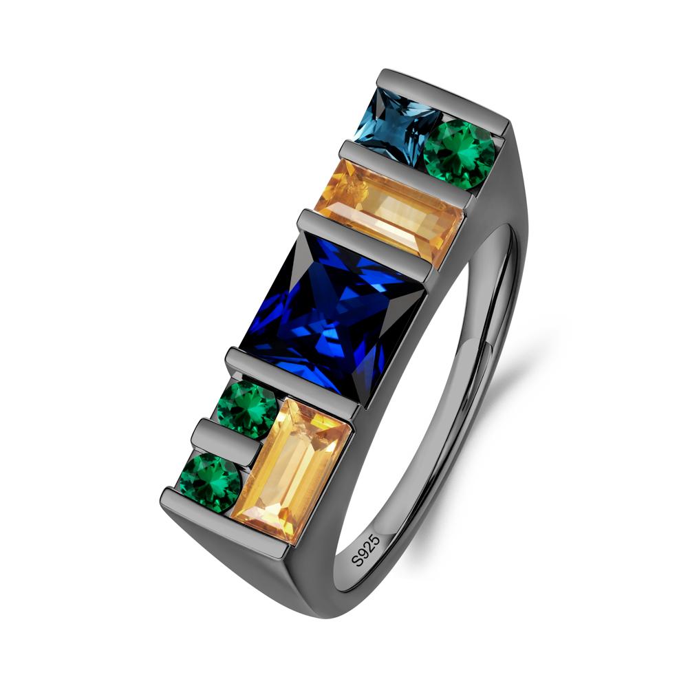 Geometric Multi-Cut Sapphire Statement Ring - LUO Jewelry #metal_black finish sterling silver