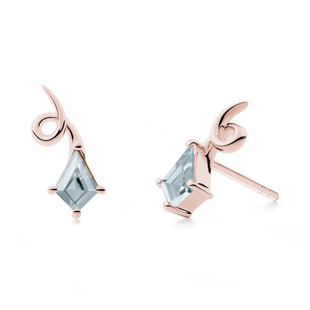 Shooting Star Inspired Aquamarine Stud Earrings - LUO Jewelry #metal_18k rose gold