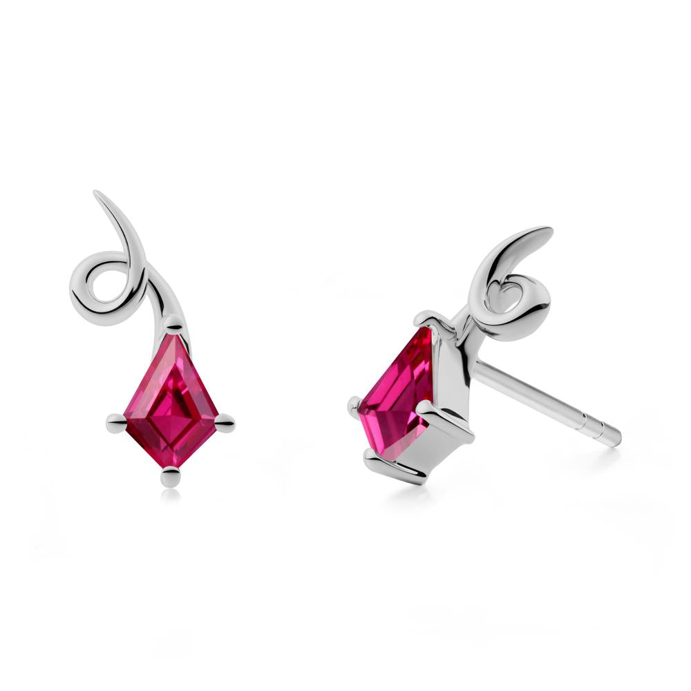 Kite Shapped Ruby Stud Earrings - LUO Jewelry #metal_platinum
