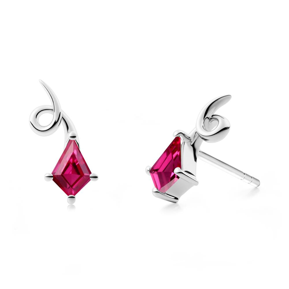 Kite Shapped Ruby Stud Earrings - LUO Jewelry #metal_sterling silver