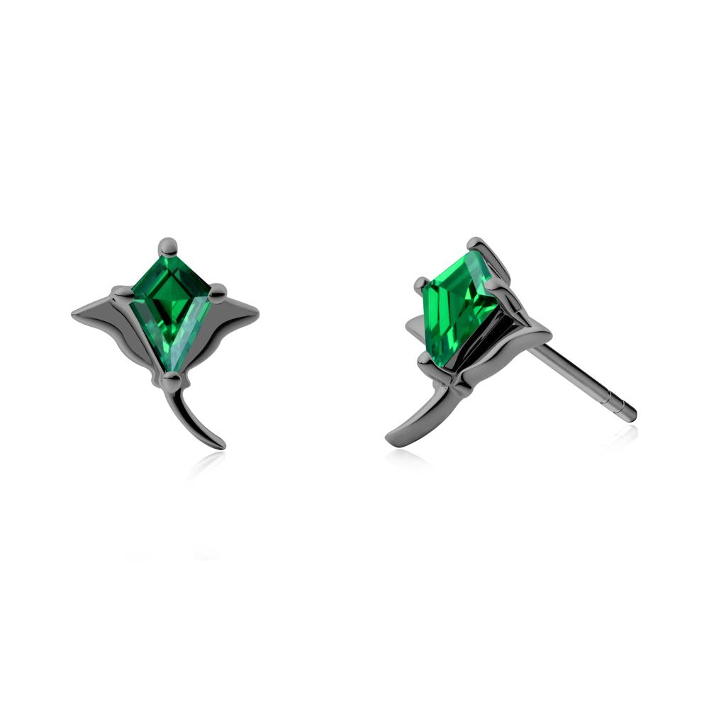 Manta Ray Emerald Stud Earrings - LUO Jewelry #metal_black finish sterling silver
