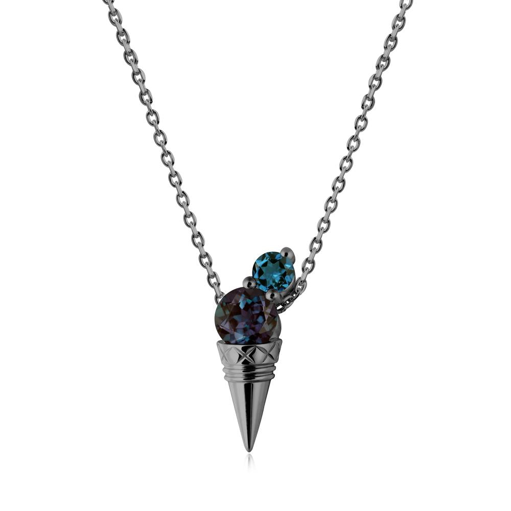Ice Cream Inspired Alexandrite and London Blue Topaz Necklace - LUO Jewelry #metal_black finish sterling silver