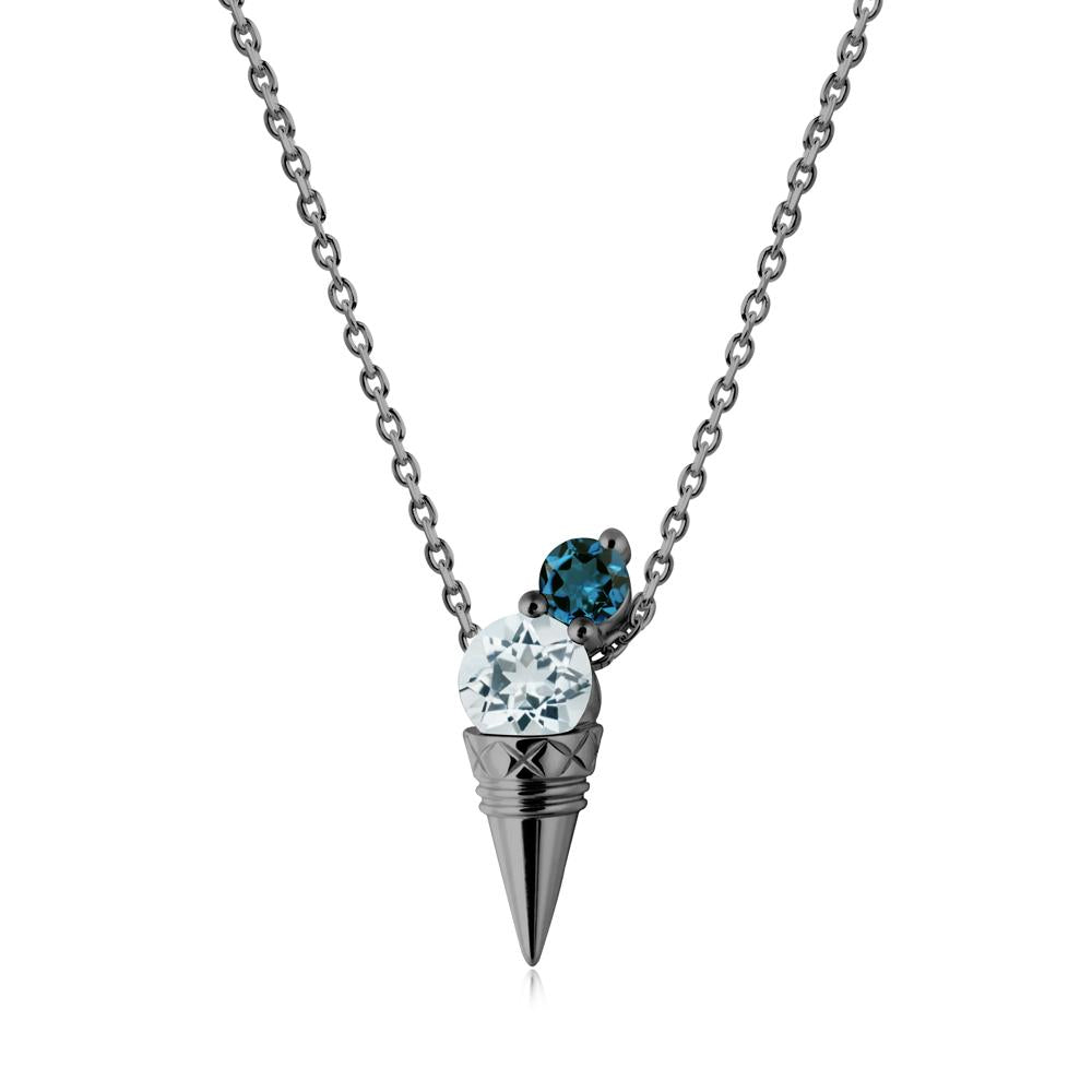Aquamarine and London Blue Topaz Toi Et Moi Necklace - LUO Jewelry #metal_black finish sterling silver