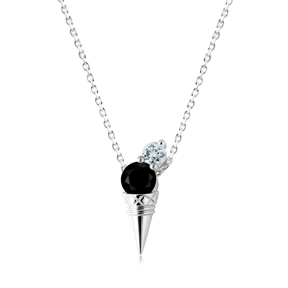 Black Spinel and Aquamarine Toi Et Moi Necklace - LUO Jewelry #metal_14k white gold