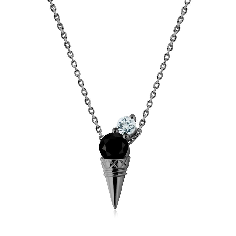 Black Spinel and Aquamarine Toi Et Moi Necklace - LUO Jewelry #metal_black finish sterling silver