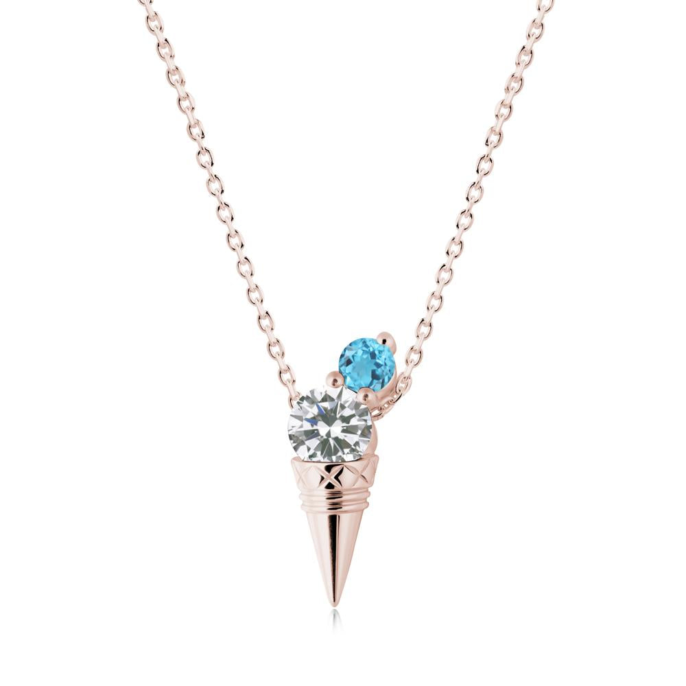 Cubic Zirconia and Swiss Blue Topaz Toi Et Moi Necklace - LUO Jewelry #metal_14k rose gold