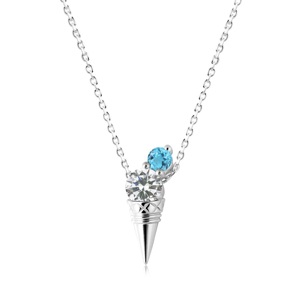Cubic Zirconia and Swiss Blue Topaz Toi Et Moi Necklace - LUO Jewelry #metal_14k white gold