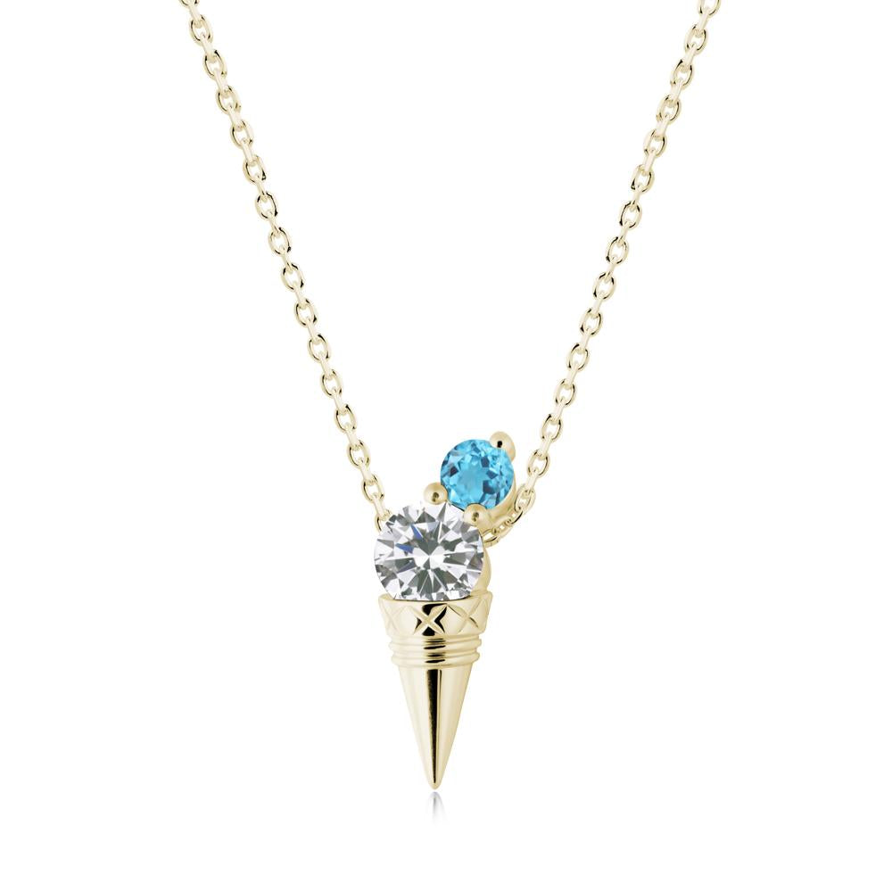 Cubic Zirconia and Swiss Blue Topaz Toi Et Moi Necklace - LUO Jewelry #metal_14k yellow gold