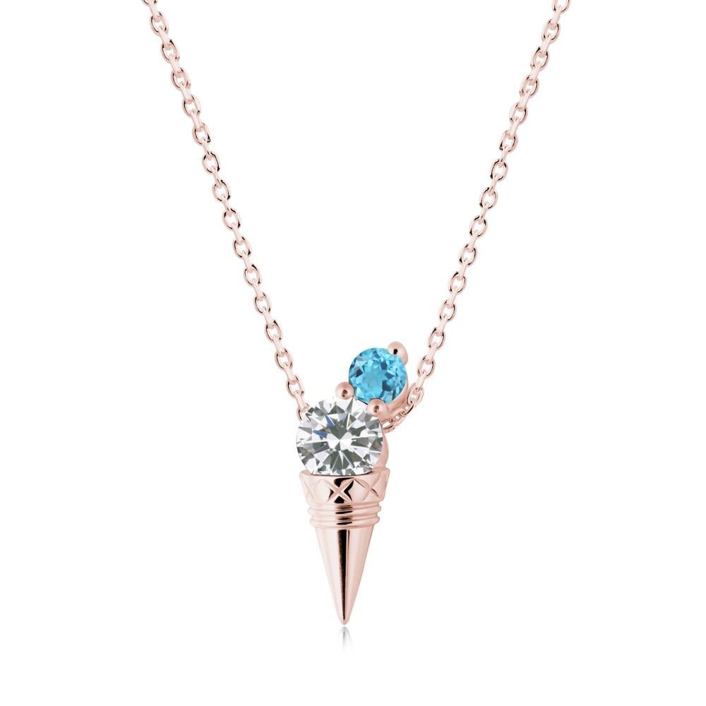 Cubic Zirconia and Swiss Blue Topaz Toi Et Moi Necklace - LUO Jewelry #metal_18k rose gold