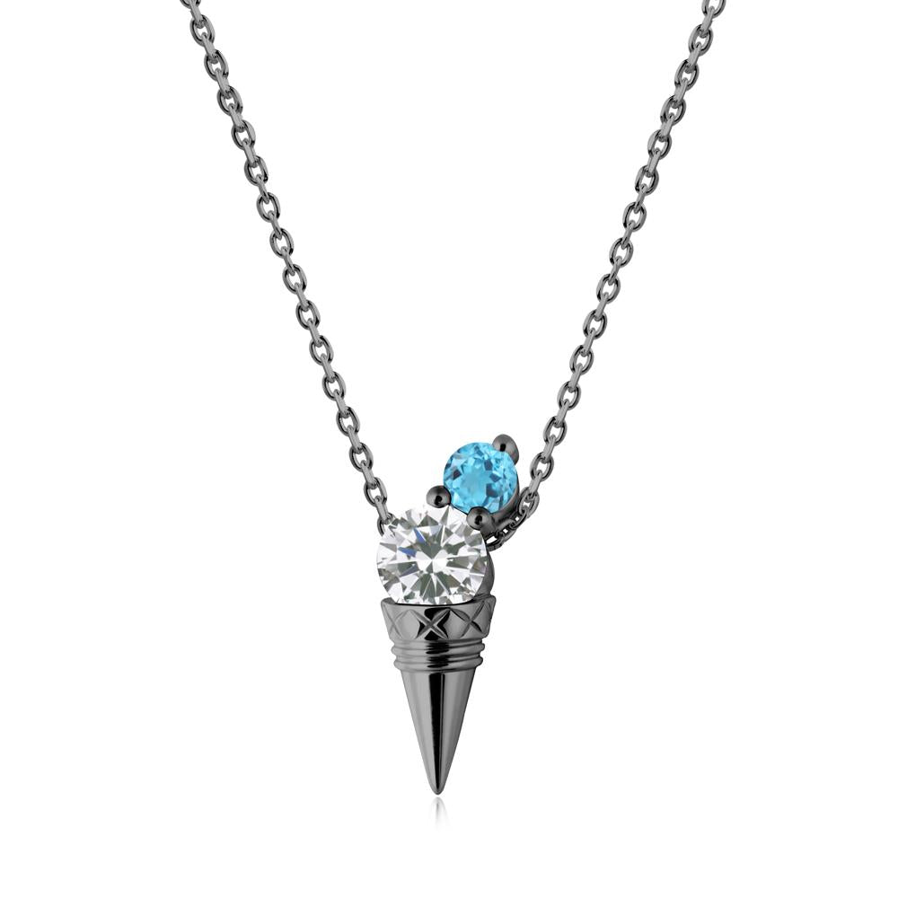 Cubic Zirconia and Swiss Blue Topaz Toi Et Moi Necklace - LUO Jewelry #metal_black finish sterling silver