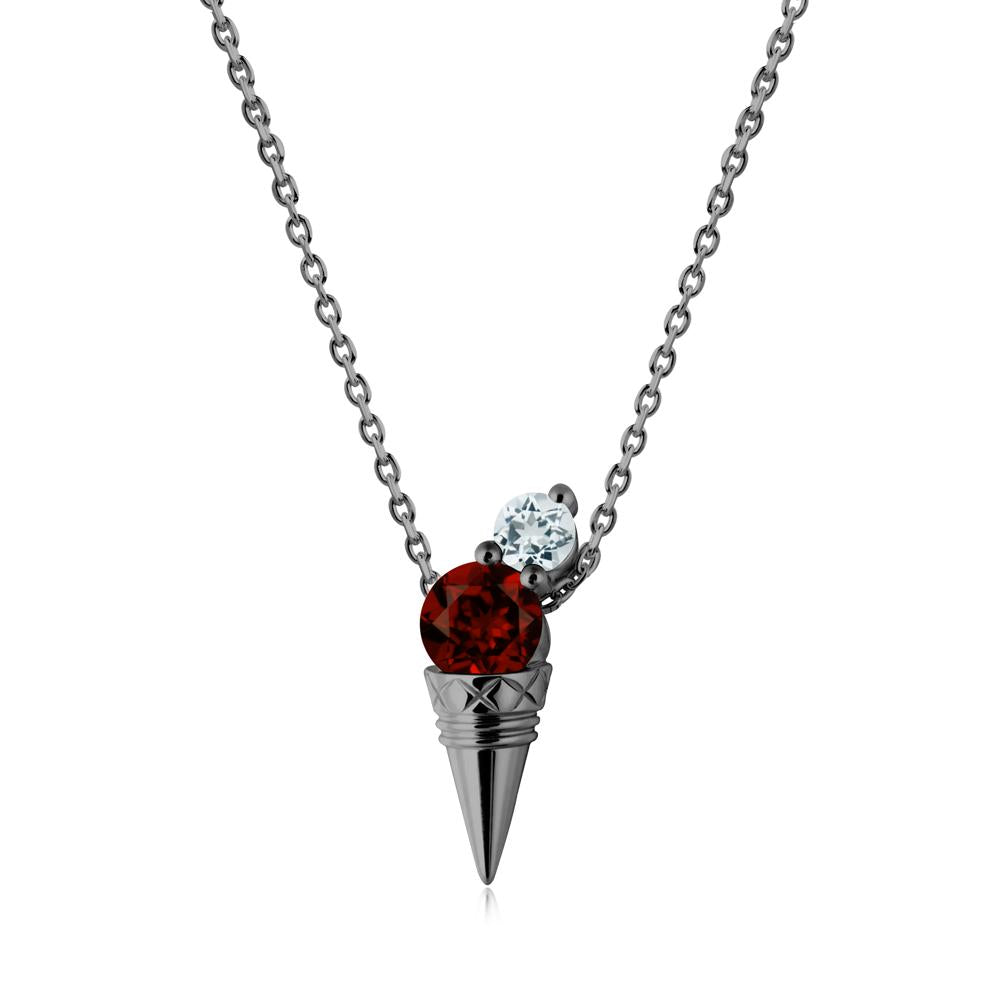 Garnet and Aquamarine Toi Et Moi Necklace - LUO Jewelry #metal_black finish sterling silver