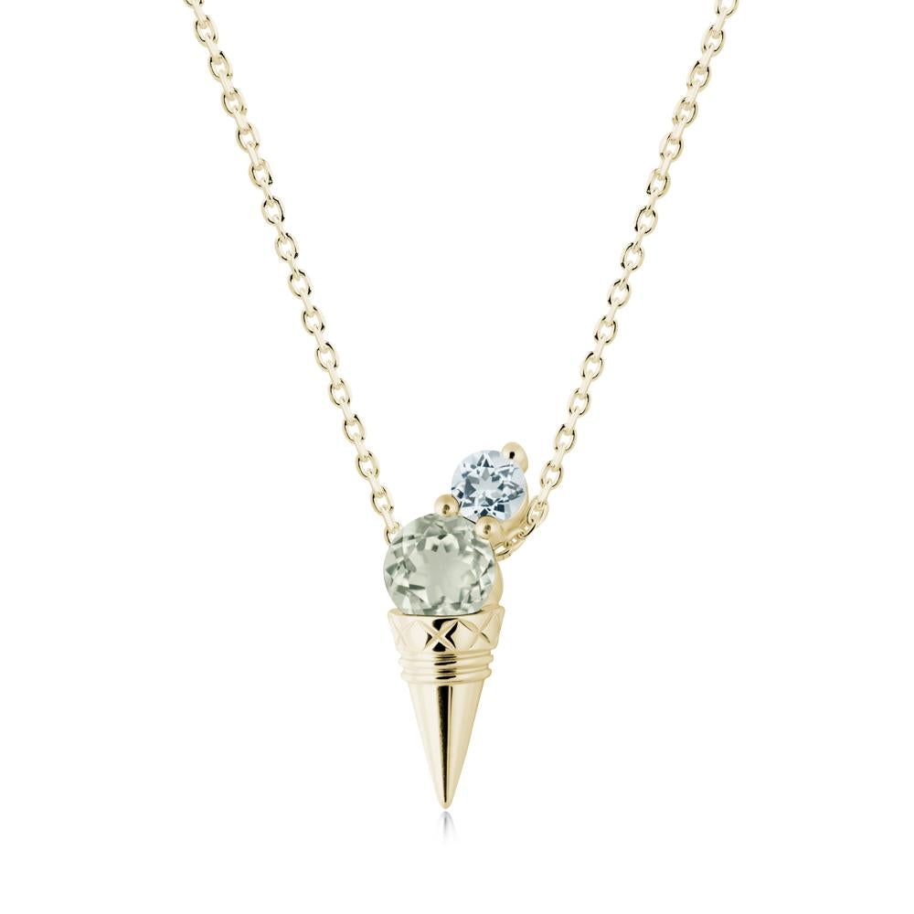 Ice Cream Inspired Green Amethyst and Aquamarine Necklace - LUO Jewelry #metal_14k yellow gold