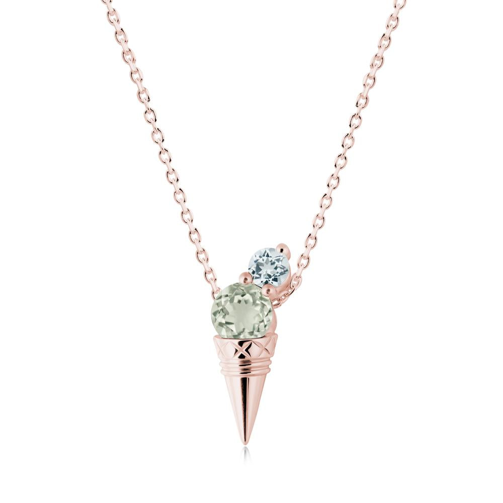 Ice Cream Inspired Green Amethyst and Aquamarine Necklace - LUO Jewelry #metal_18k rose gold