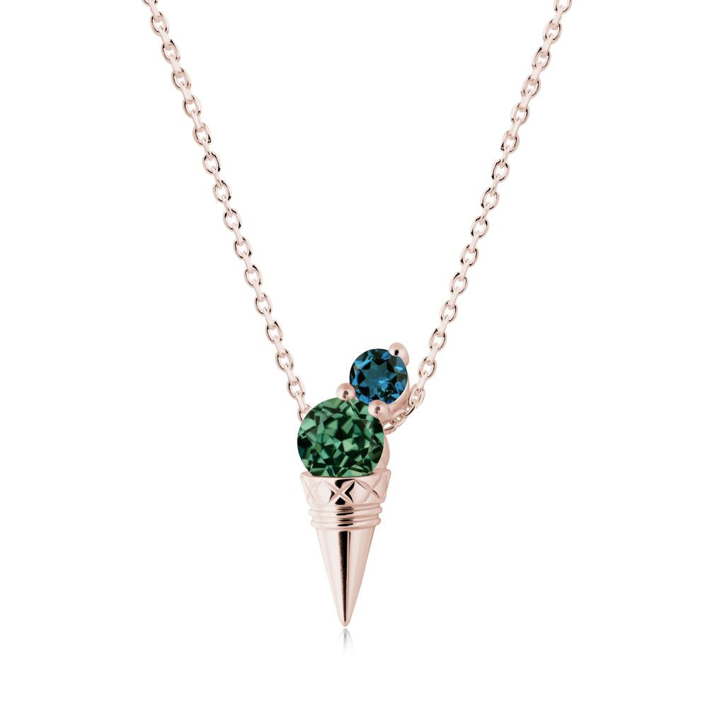 Ice Cream Inspired Green Sapphire and London Blue Topaz Necklace - LUO Jewelry #metal_14k rose gold