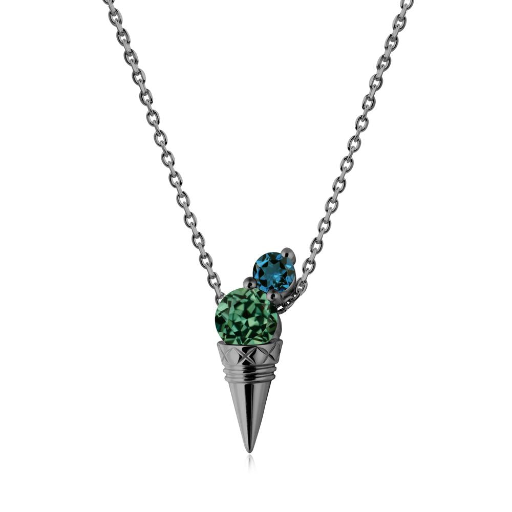 Ice Cream Inspired Green Sapphire and London Blue Topaz Necklace - LUO Jewelry #metal_black finish sterling silver