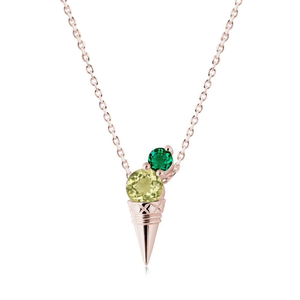 Lemon Quartz and Emerald Toi Et Moi Necklace - LUO Jewelry #metal_14k rose gold