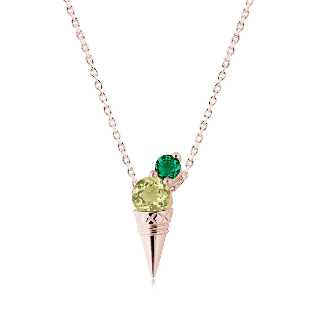 Lemon Quartz and Emerald Toi Et Moi Necklace - LUO Jewelry #metal_18k rose gold
