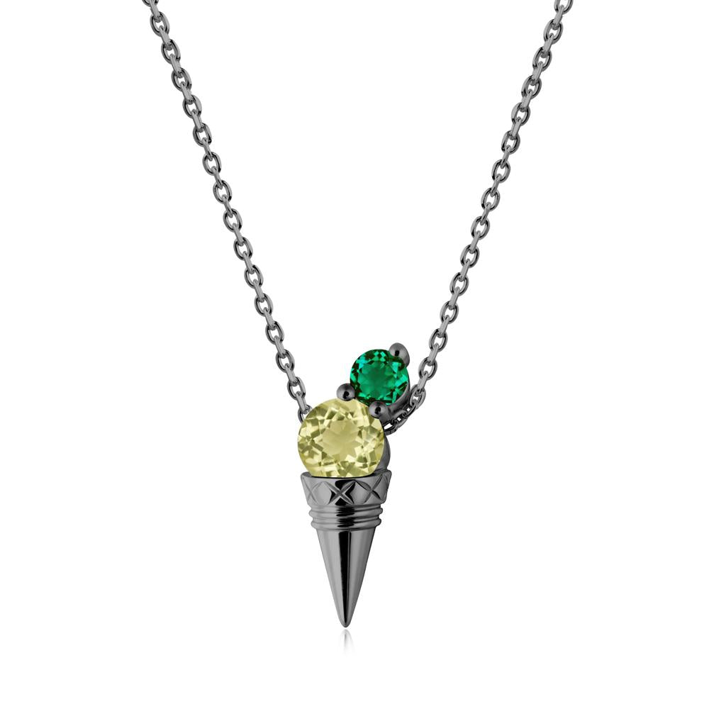 Lemon Quartz and Emerald Toi Et Moi Necklace - LUO Jewelry #metal_black finish sterling silver