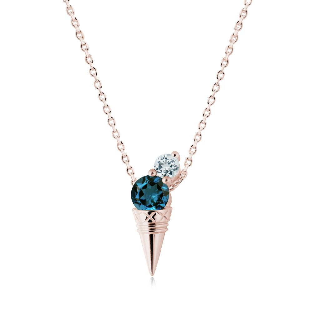 London Blue Topaz and Aquamarine Toi Et Moi Necklace - LUO Jewelry #metal_14k rose gold
