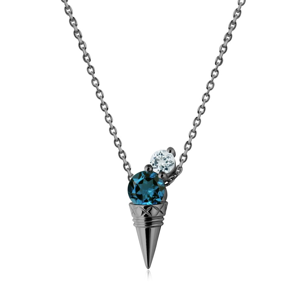 London Blue Topaz and Aquamarine Toi Et Moi Necklace - LUO Jewelry #metal_black finish sterling silver