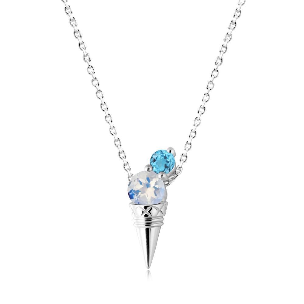 Moonstone and Swiss Blue Topaz Toi Et Moi Necklace - LUO Jewelry #metal_14k white gold