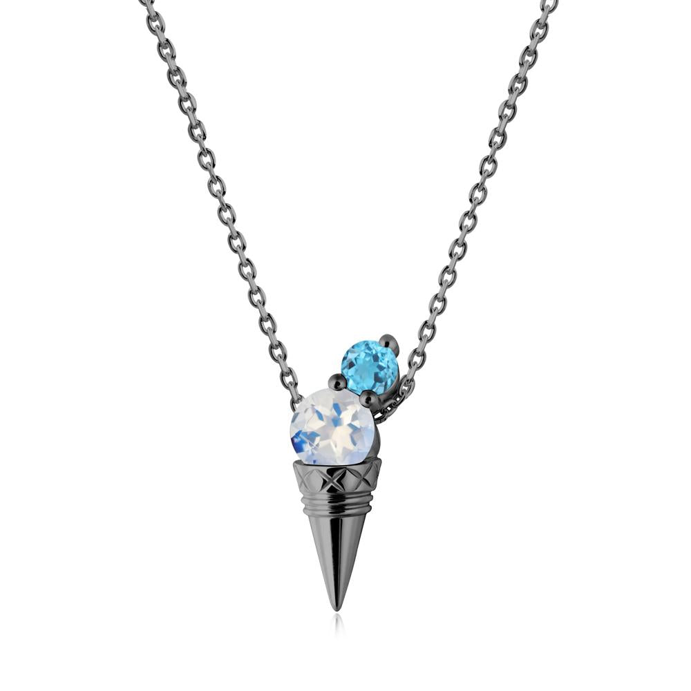 Moonstone and Swiss Blue Topaz Toi Et Moi Necklace - LUO Jewelry #metal_black finish sterling silver