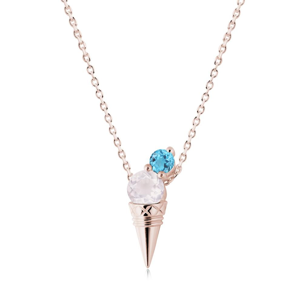 Ice Cream Inspired Rose Quartz and Swiss Blue Topaz Necklace - LUO Jewelry #metal_14k rose gold