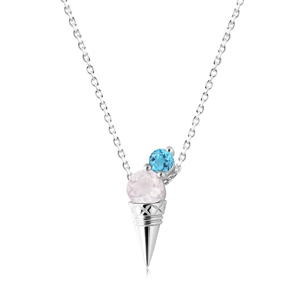 Ice Cream Inspired Rose Quartz and Swiss Blue Topaz Necklace - LUO Jewelry #metal_14k white gold