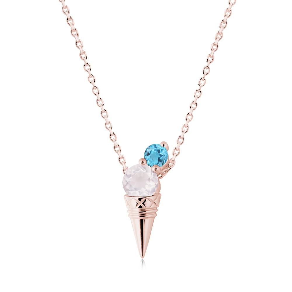 Ice Cream Inspired Rose Quartz and Swiss Blue Topaz Necklace - LUO Jewelry #metal_18k rose gold