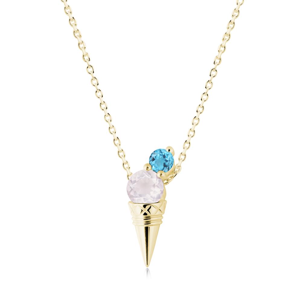 Ice Cream Inspired Rose Quartz and Swiss Blue Topaz Necklace - LUO Jewelry #metal_18k yellow gold