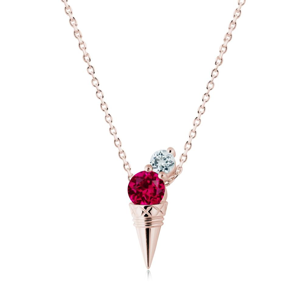 Ice Cream Inspired Ruby and Aquamarine Necklace - LUO Jewelry #metal_14k rose gold