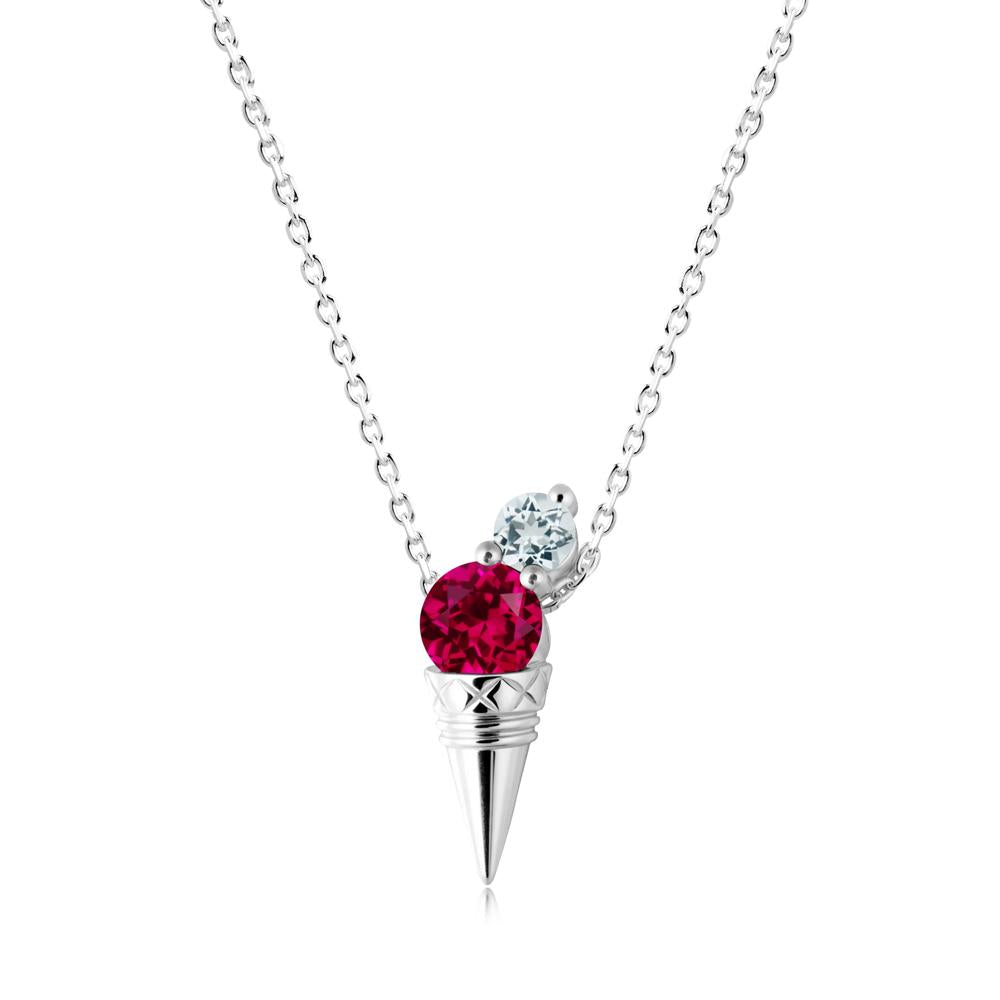Ice Cream Inspired Ruby and Aquamarine Necklace - LUO Jewelry #metal_14k white gold