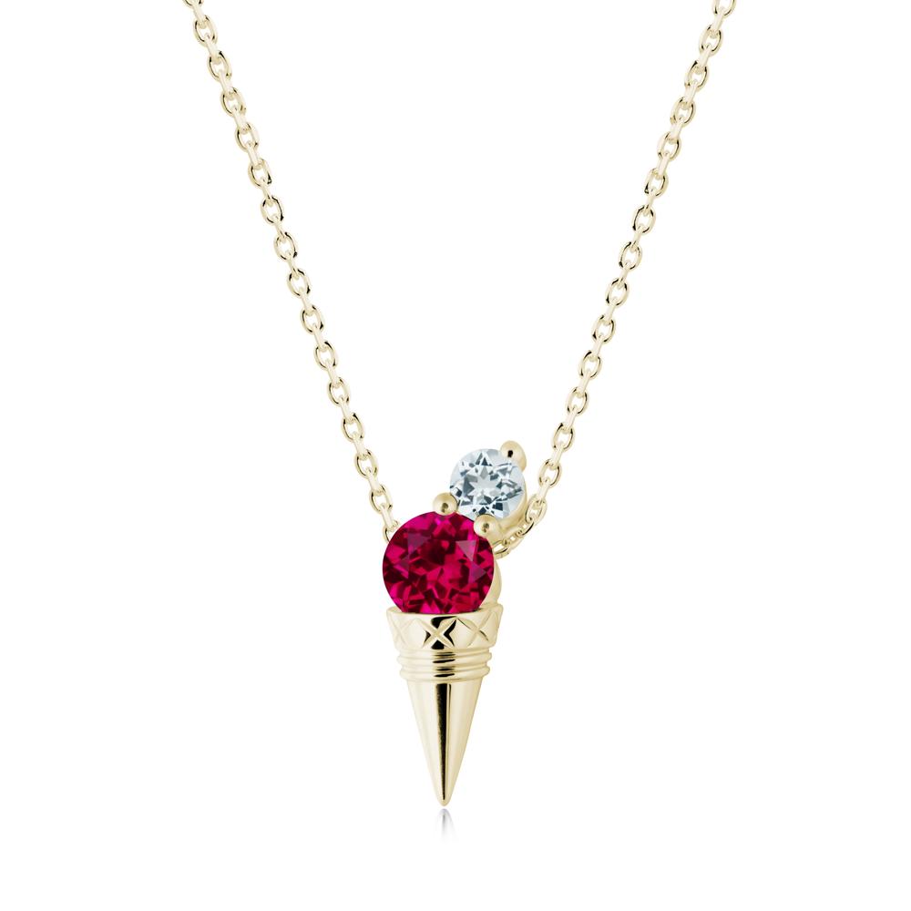 Ice Cream Inspired Ruby and Aquamarine Necklace - LUO Jewelry #metal_14k yellow gold