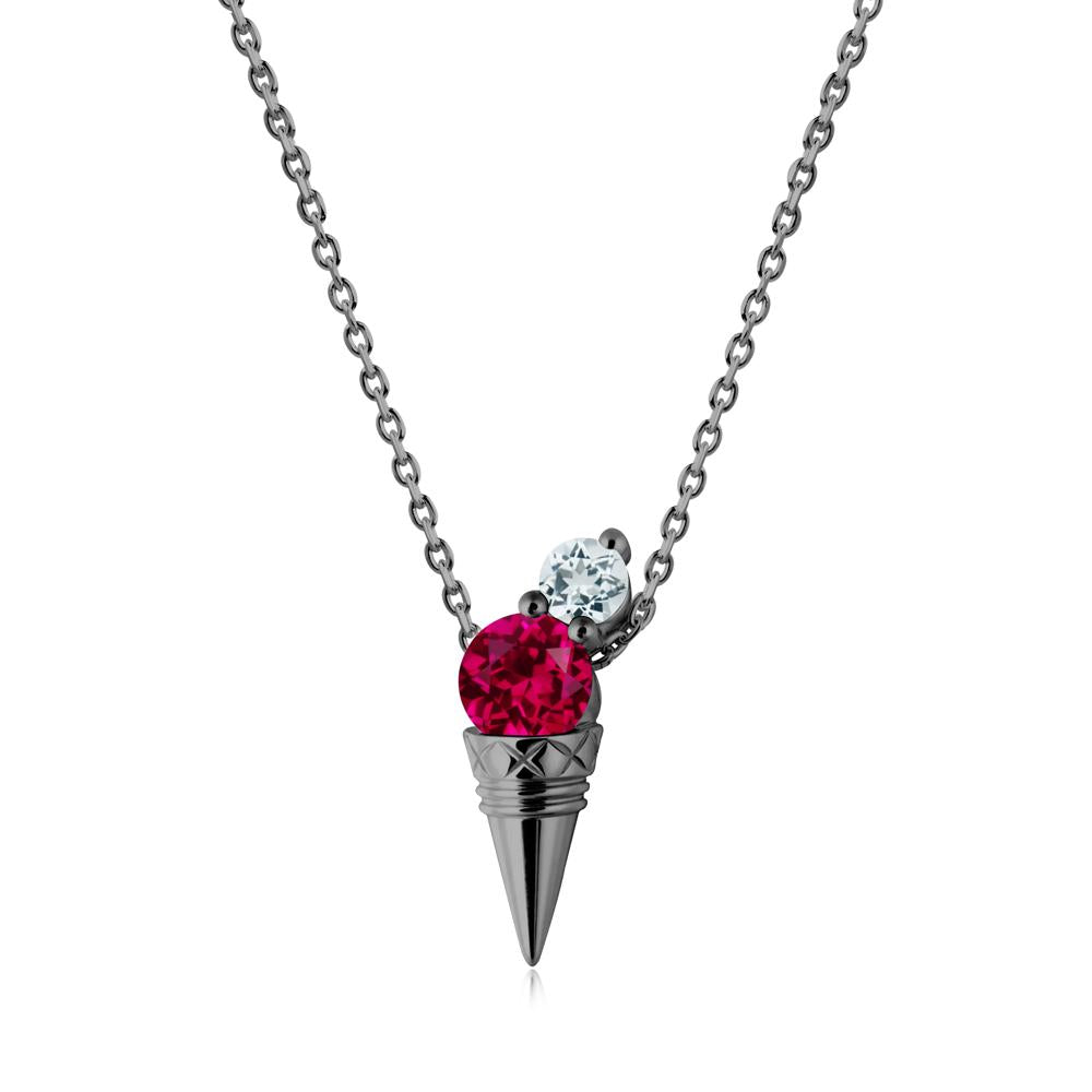 Ice Cream Inspired Ruby and Aquamarine Necklace - LUO Jewelry #metal_black finish sterling silver