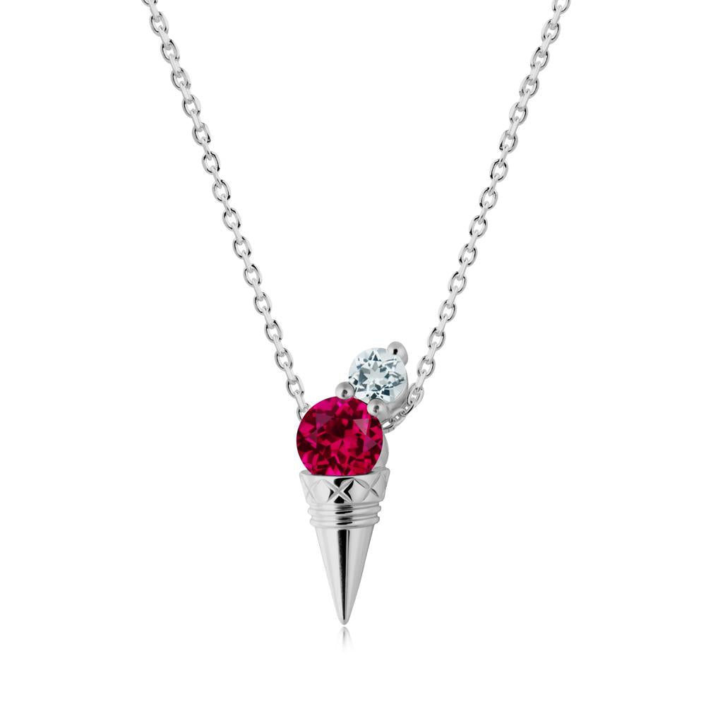 Ice Cream Inspired Ruby and Aquamarine Necklace - LUO Jewelry #metal_platinum