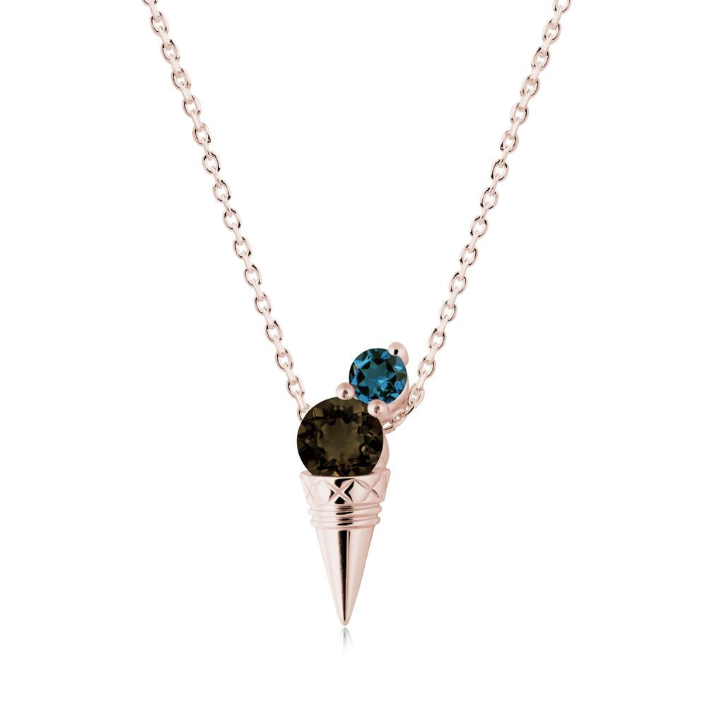 Ice Cream Inspired Smoky Quartz and London Blue Topaz Necklace - LUO Jewelry #metal_14k rose gold