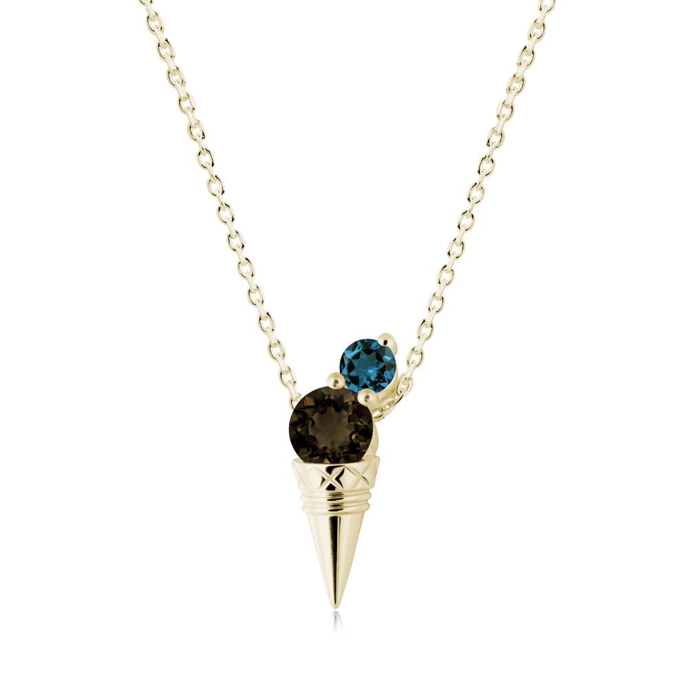 Ice Cream Inspired Smoky Quartz and London Blue Topaz Necklace - LUO Jewelry #metal_14k yellow gold