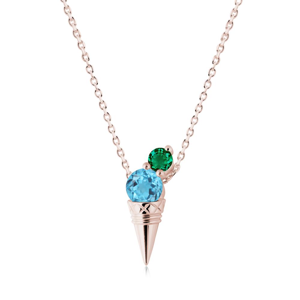 Swiss Blue Topaz and Emerald Toi Et Moi Necklace - LUO Jewelry #metal_14k rose gold
