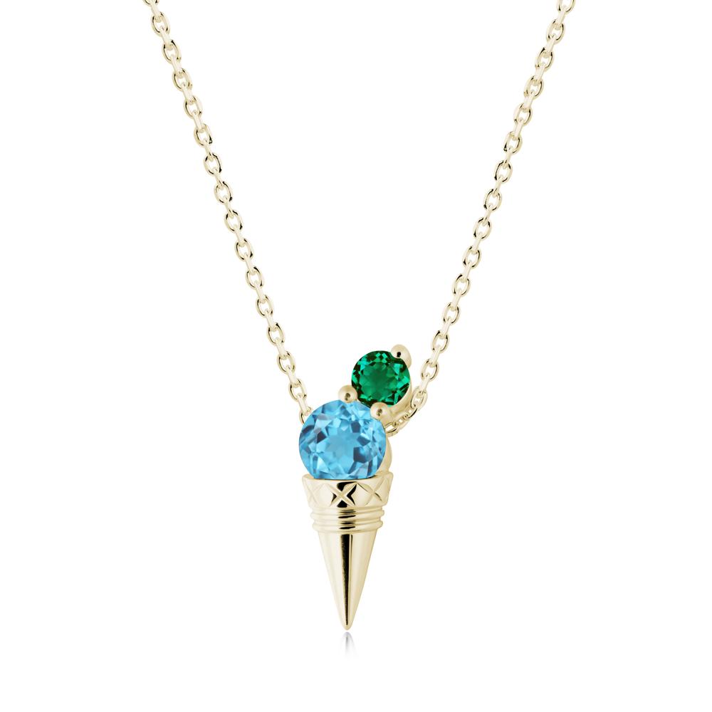 Swiss Blue Topaz and Emerald Toi Et Moi Necklace - LUO Jewelry #metal_14k yellow gold