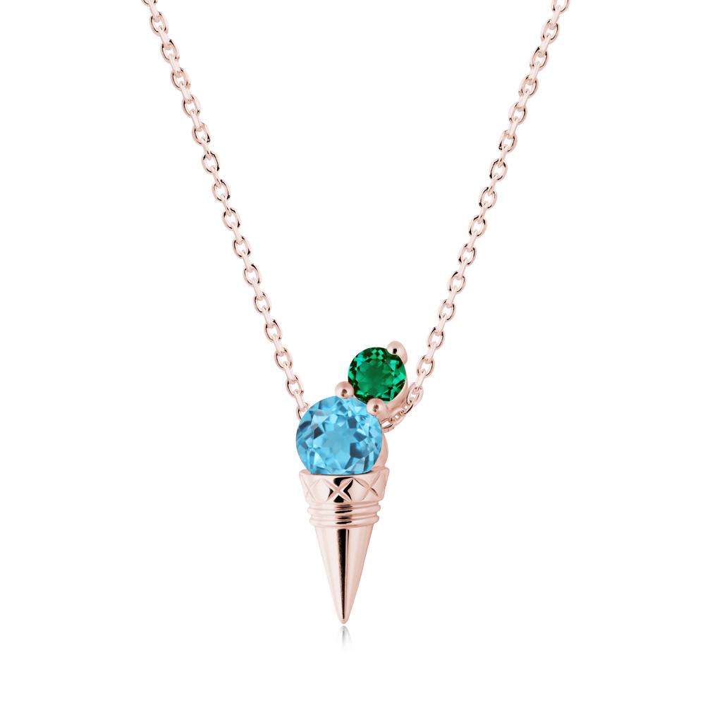 Swiss Blue Topaz and Emerald Toi Et Moi Necklace - LUO Jewelry #metal_18k rose gold