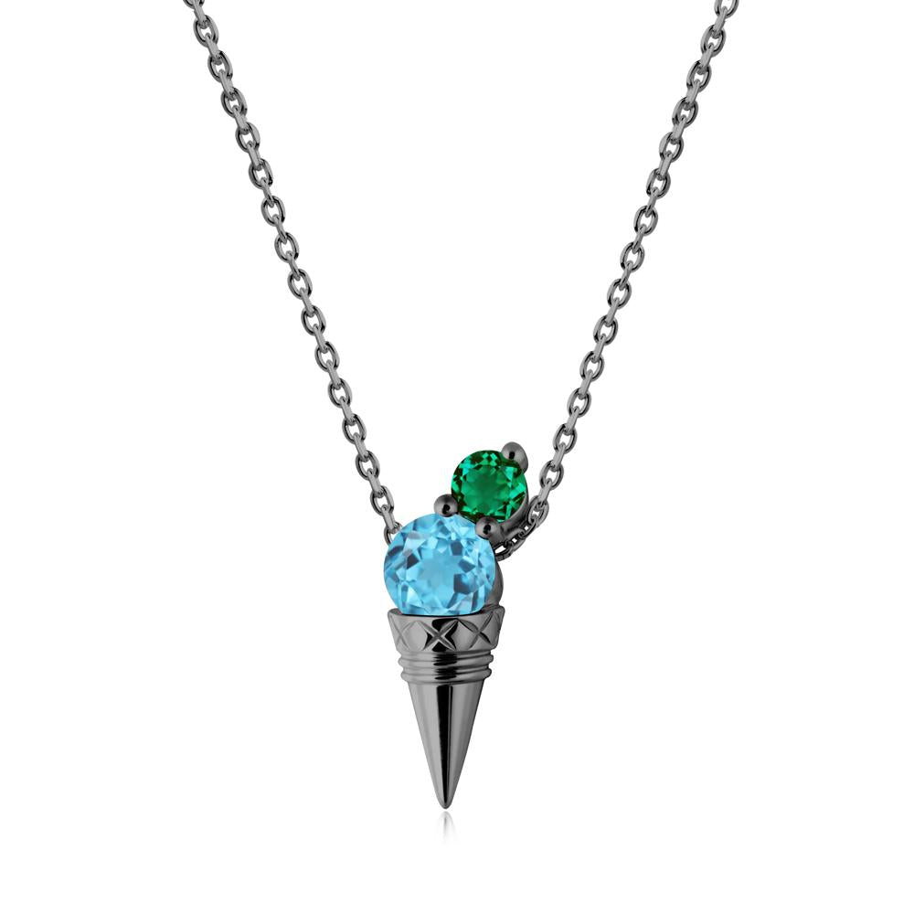 Swiss Blue Topaz and Emerald Toi Et Moi Necklace - LUO Jewelry #metal_black finish sterling silver