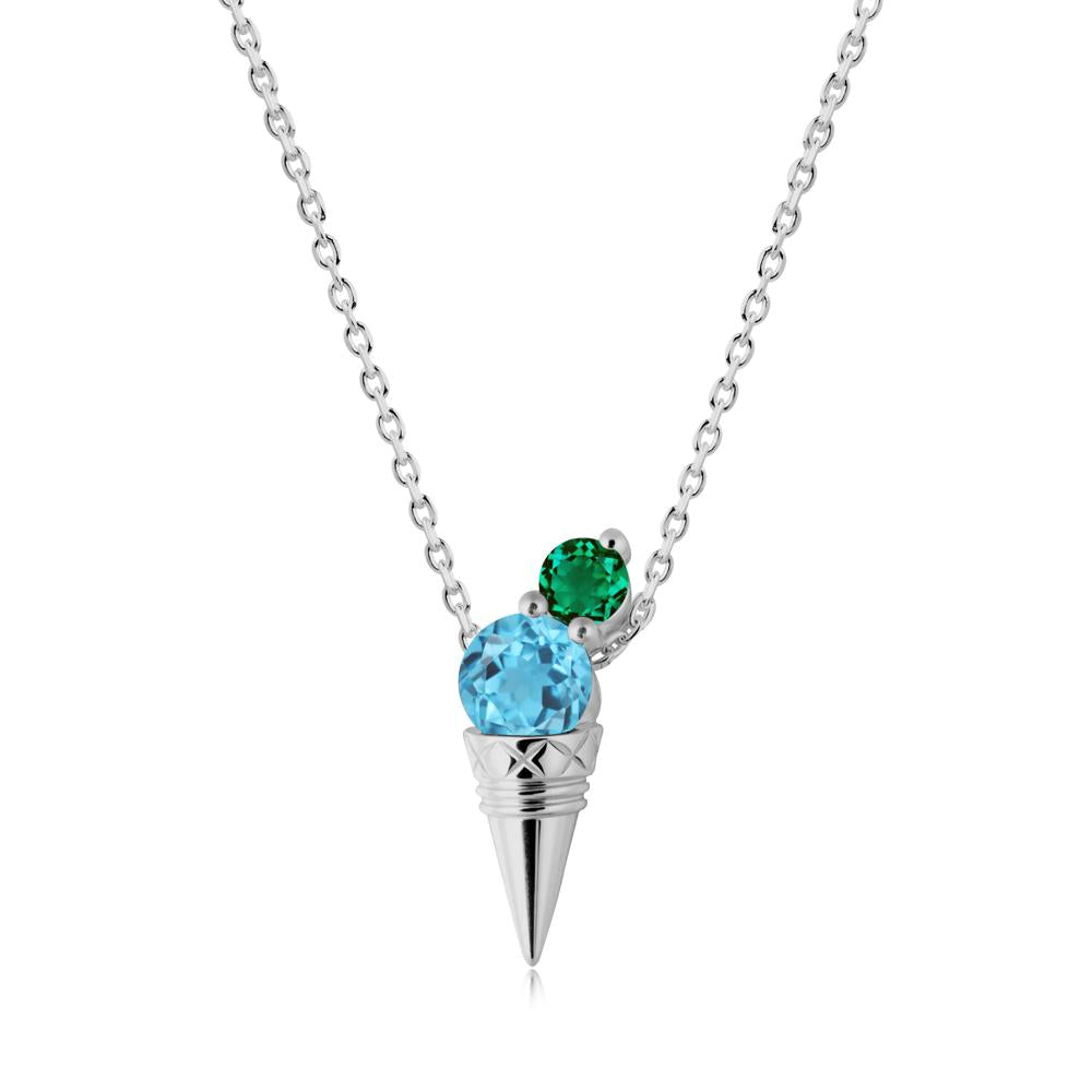 Swiss Blue Topaz and Emerald Toi Et Moi Necklace - LUO Jewelry #metal_platinum