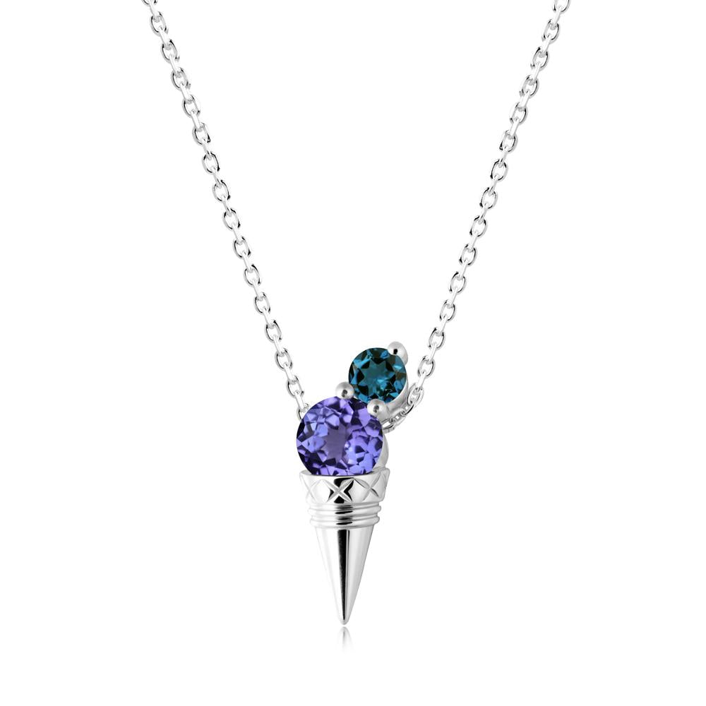 Tanzanite and London Blue Topaz Toi Et Moi Necklace - LUO Jewelry #metal_14k white gold