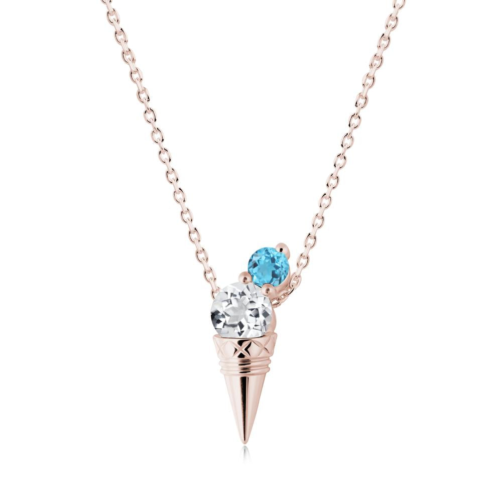 Ice Cream Inspired White Topaz and Swiss Blue Topaz Necklace - LUO Jewelry #metal_14k rose gold