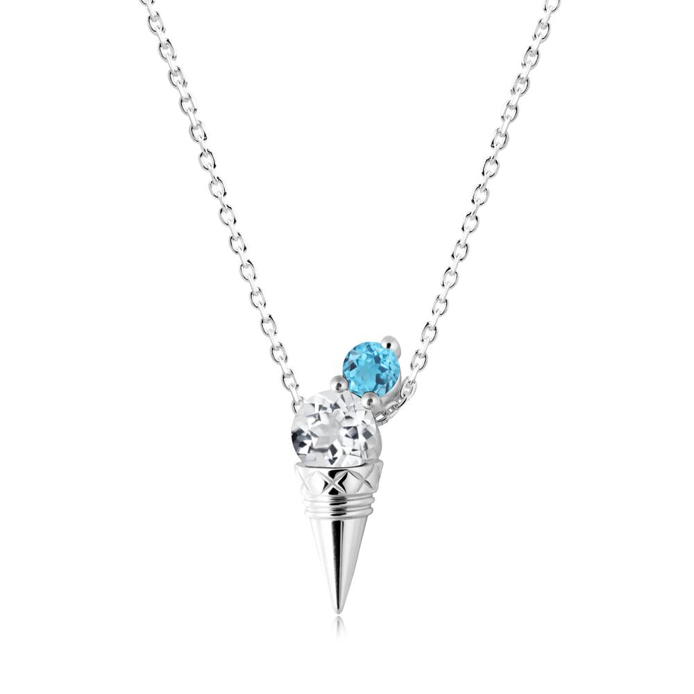 Ice Cream Inspired White Topaz and Swiss Blue Topaz Necklace - LUO Jewelry #metal_14k white gold