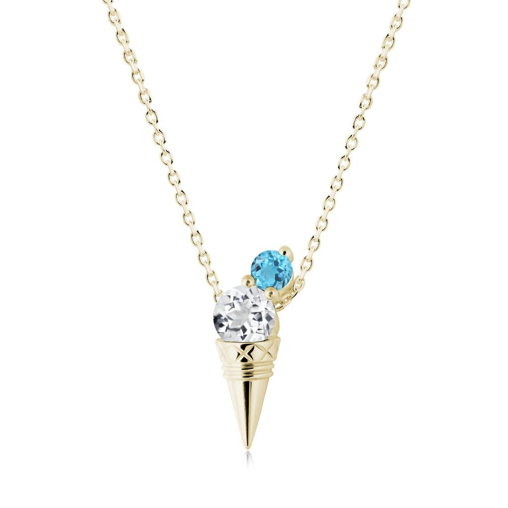 Ice Cream Inspired White Topaz and Swiss Blue Topaz Necklace - LUO Jewelry #metal_14k yellow gold