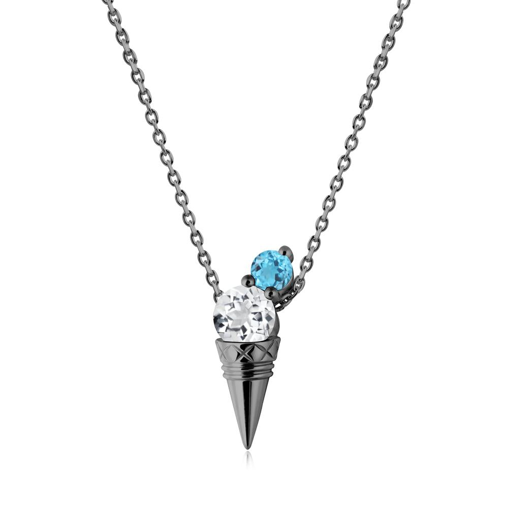 Ice Cream Inspired White Topaz and Swiss Blue Topaz Necklace - LUO Jewelry #metal_black finish sterling silver