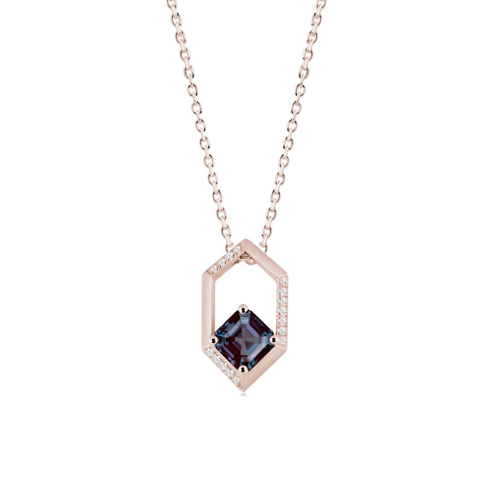 Hexagonal Frame Asscher Alexandrite Necklace - LUO Jewelry #metal_14k rose gold